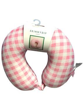 Travel Neck Pillow Skinny Dip Pink & White  Memory Foam  For Comfort & Support